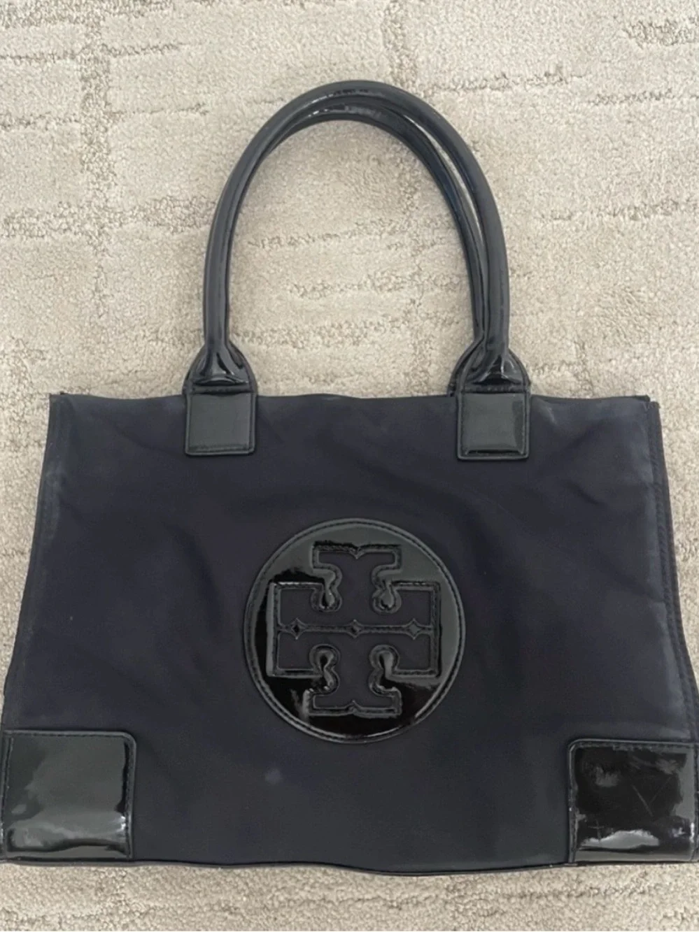 Tory Burch TORY BURCH ELLA TOTE •BLACK LOGO •SHOULDER PURSE •NYLON PATENT TRIM